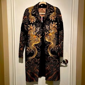 Biya embroidered silk dragon jacket, size small